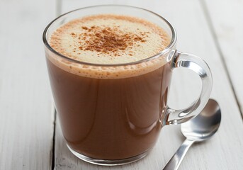 Obraz premium Mexican drink Champurrado on a white wooden background, selective focus