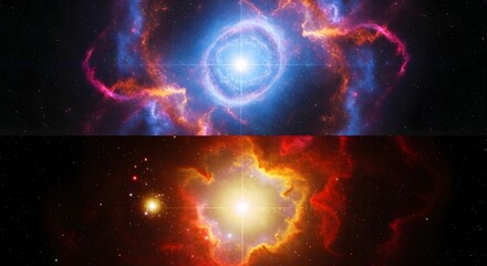 Two Glowing Nebulae in Deep Space, Cosmic Wonder, Nebula Swirls