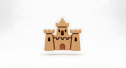 A whimsical sandcastle illustration against a clean white background