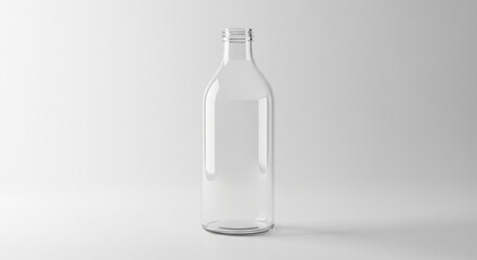 Fototapeta premium Empty clear glass bottle on a white background, studio shot, product display.