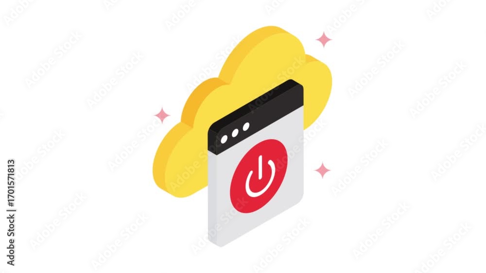 Poster cloud shutdown isometric animation mp4 file