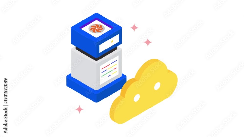 Poster cloud storage isometric animation mp4 file