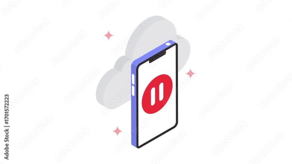 Poster cloud pause isometric animation mp4 file