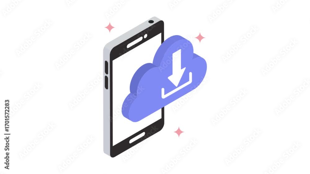 Aufkleber cloud downloding isometric animation mp4 file