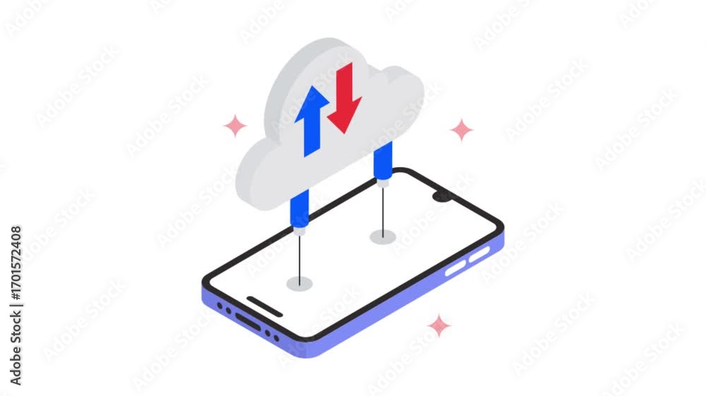Poster cloud data transfer isometric animation mp4 file