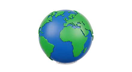 A 3D illustration of planet Earth showing continents and oceans on a white background