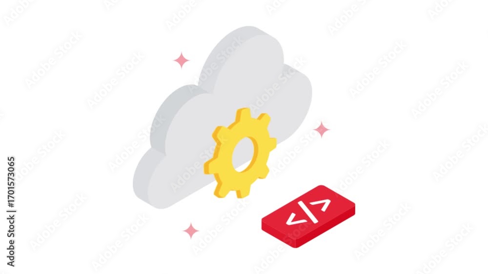 Poster cloud development isometric animation mp4 file