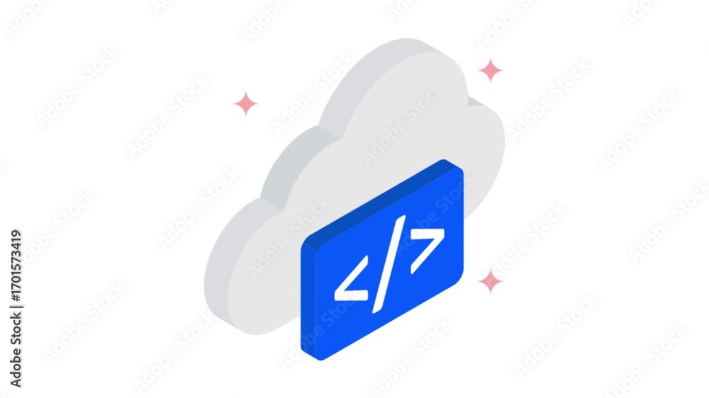 Poster cloud coding isometric animation mp4 file