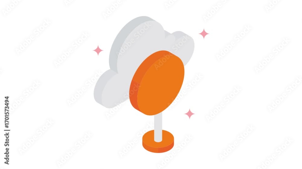 Poster cloud disconnected isometric animation mp4 file