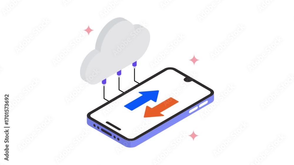 Poster cloud data transfer isometric animation mp4 file