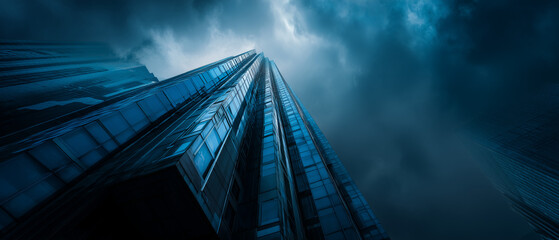 blue sky and clouds above modern skyscraper