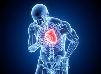 Human Heart Highlighted in Skeletal Anatomy Illustration