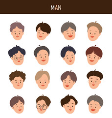 동양 남성의 다양한 웃는 얼굴