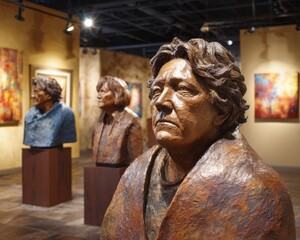 Naklejka premium Bronze Bust Sculptures In Art Gallery