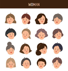 동양 여성의 다양한 화난 얼굴