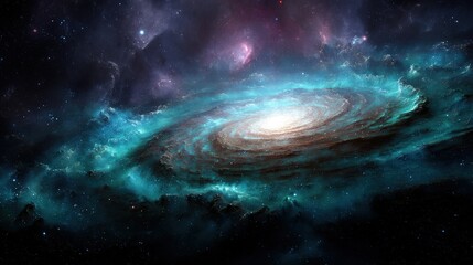 Spiral Galaxy With Colorful Nebulae In Deep Space