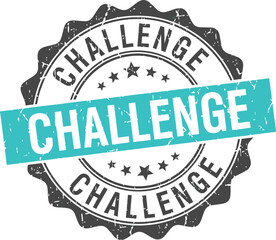 Fototapeta premium Grunge Challenge Stamp with Teal Banner on White Background and Star Accents