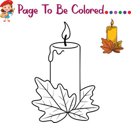 Thanksgiving Candle Coloring Page – Autumn Candle with Maple Leaves Illustration – Fun Kids Activity Printable for Preschool and Kindergarten
