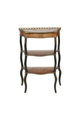 Antique Three-Tier Side Table with Inlaid Wood Top
