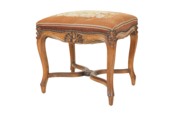Antique French Rococo Style Wooden Footstool with Caned Seat