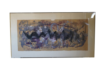 Abstract Expressionist Print: Rhythmic Forms in Purple, Beige, and Black