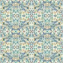 Ornamental pattern with geometric shapes and floral elements in muted tones, patern seamless, Stock royalty free.