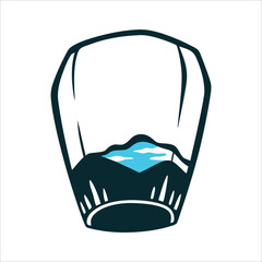 Stylized Lantern with Mountain and Lake View Jinju Lantern Festival A floating lantern with glowing contours in gradient sunset orange