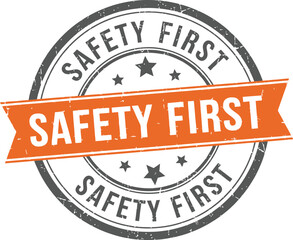 Fototapeta premium Grunge Style Safety First Design with Star Icons and Orange Banner Element