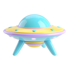 a close up of a toy alien spaceship with a yellow and blue dome