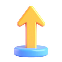 there is a yellow arrow on a blue pedestal