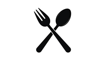 A simple, black silhouette of crossed fork and spoon, perfect for restaurant or cafe logos.