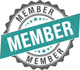 Obraz premium Member Stamp with Teal Banner and Distressed Edges on White Background