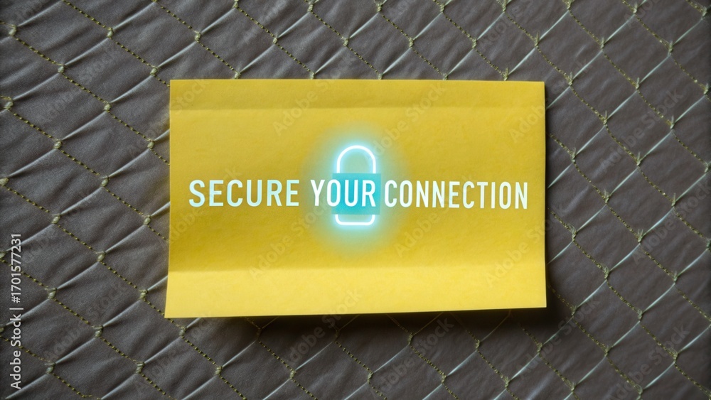 Aufkleber cybersecurity for children secure your connection message on a bright yellow background with a graph