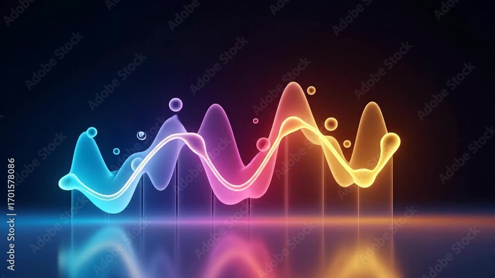 Aufkleber dynamic colorful sound wave visualization with glowing particles. abstract audio spectrum display fo