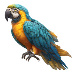 Colorful Blue and Yellow Macaw Parrot on White Background