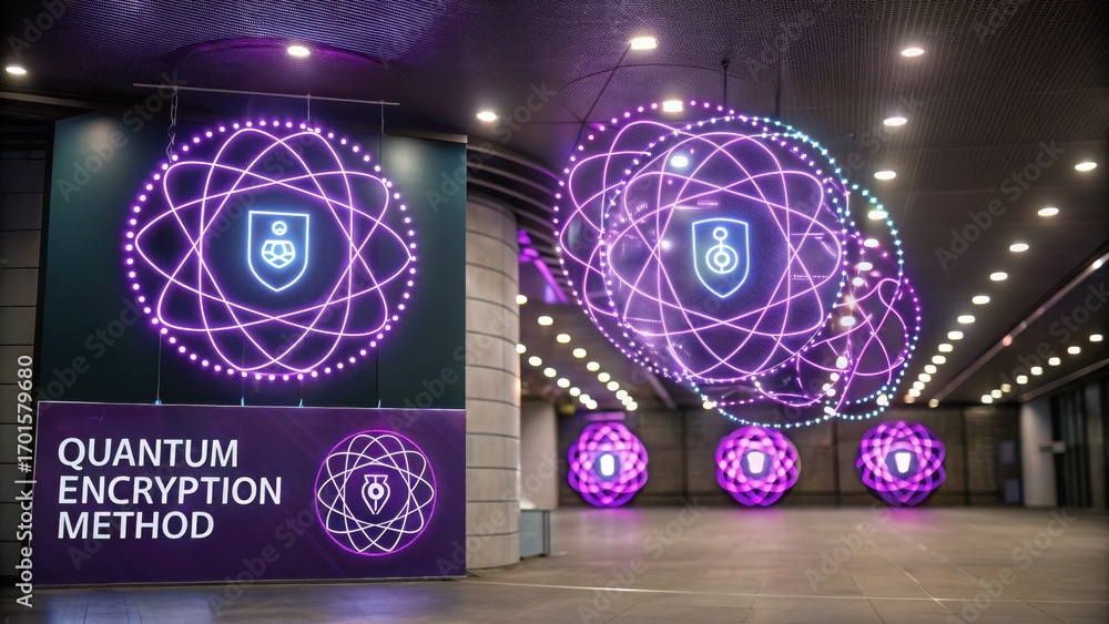 Aufkleber quantum cybersecurity modern design showcasing quantum encryption concept with illuminated graphics 