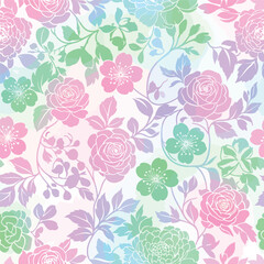 Beautiful floral seamless pattern with roses and other flowers in pastel rainbow colors, patern seamless, Stock royalty image.