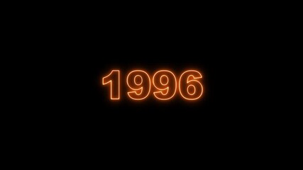Orange neon year 1996 glowing brightly on a black backdrop number