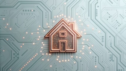 House icon integrated with a circuit board design, symbolizing smart home technology.