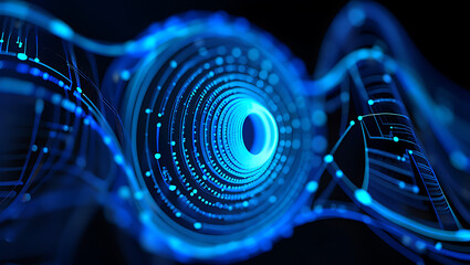 Abstract visualization of futuristic digital data flow and complex information networks symbolizing technological advancement and artificial intelligence exploration