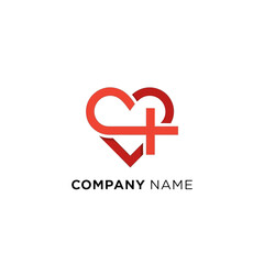 Obraz premium red heart logo with plus sign, healthcare logo design, medical company logo, health care logo, love and care logo.