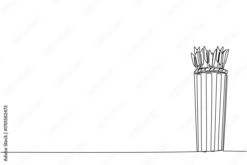 Poster single continuous line drawing a number of arrows in a rattan wick. arrow is very ready. waiting for