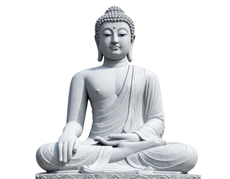 Full-Body Seated Buddha Statue in Lotus Pose, Smooth Stone Texture, Transparent Cutout