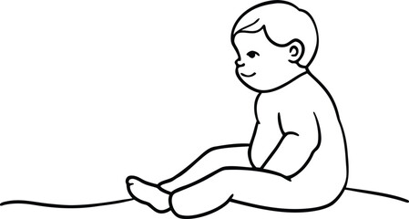 Simple Line Drawing of a Baby Sitting infant child