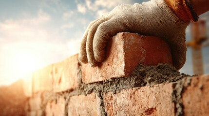 Bricklaying Closeup At Construction Site