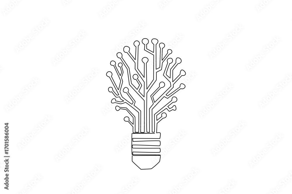 Poster single one line drawing bulb shaped circuit board. the brightness of the future can be determined by