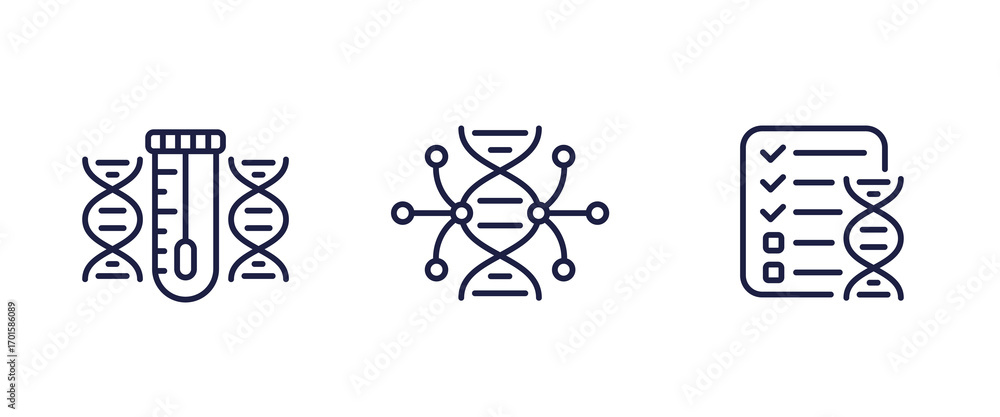 Poster dna testing line icons on white