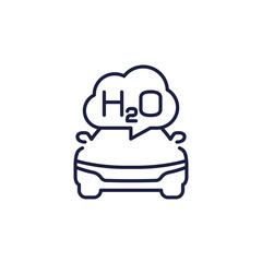 clean emissions of hydrogen car icon, line design on white