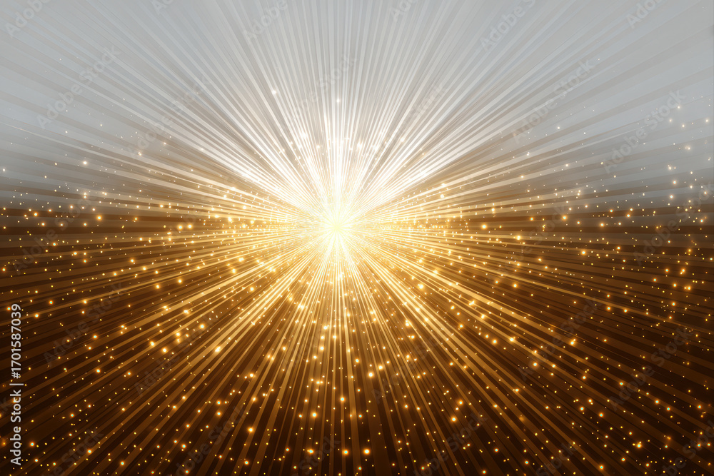 Poster golden starburst with glowing sharp rays on a white background