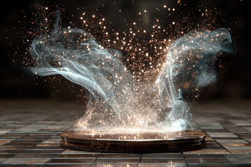 Transparent glowing glitter dust cloud with cinematic sparkle effect on white background